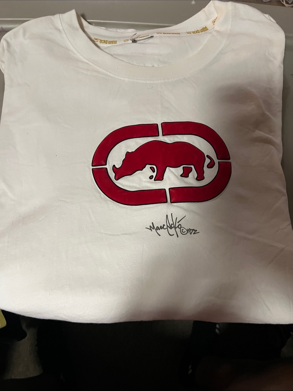 Ecko Unlimited White Short Sleeve Tee with Red Rhino Logo Sz 5XB